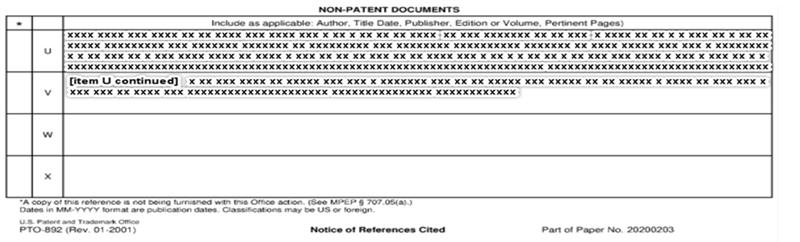 PTO-892 Non-Patent Documents with lengthy citation